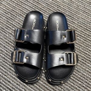 BCBG Black Sandals with Gold Buckles
